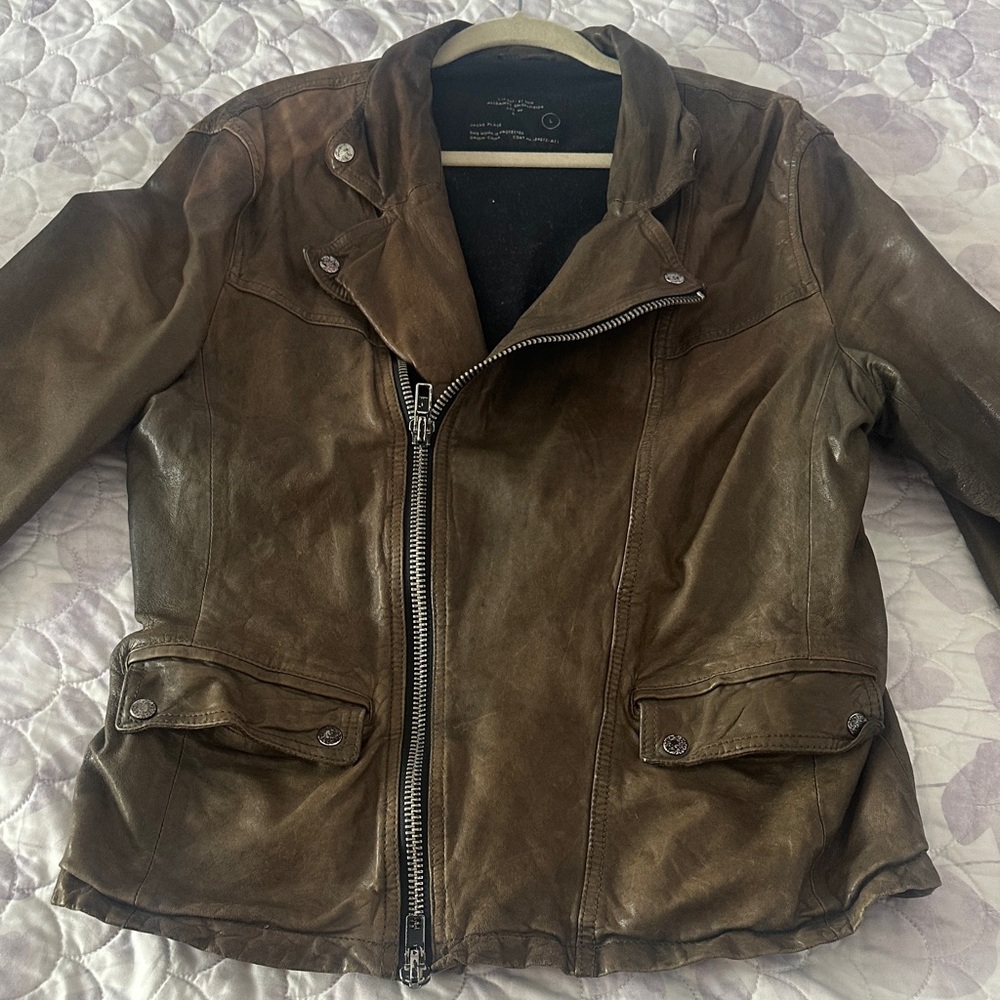 All Saints splitterfields distressed brown leather jacket